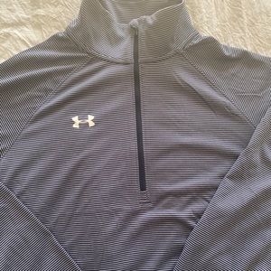 under armour heat gear loose navy striped half zip